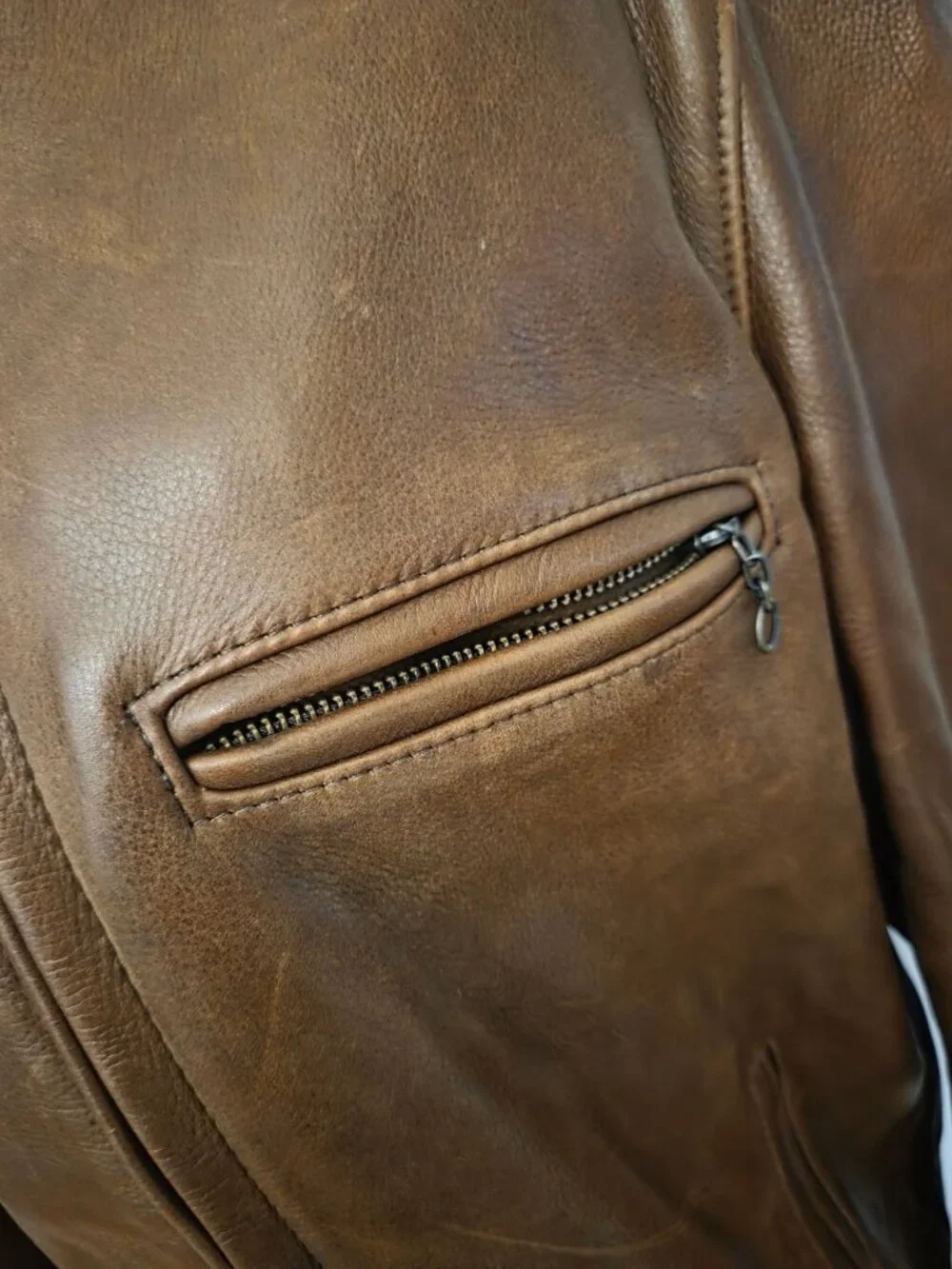 Schott NYC Waxed Natural Pebbled Cowhide Cafe Racer Jacket